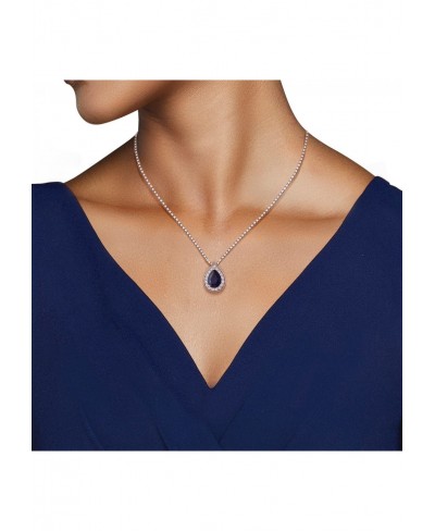 Pendant Necklace 18" Box Chain Sterling Silver 7x5 MM Pear Created Blue Sapphire and Round Created White Sapphire $33.44 Pend...