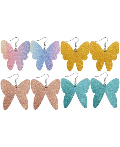 4Pairs Shining Butterfly Leather Earrings Set Faux Leather Earrings Lightweight Handmade Dangle Earrings Packs Glitter Holida...