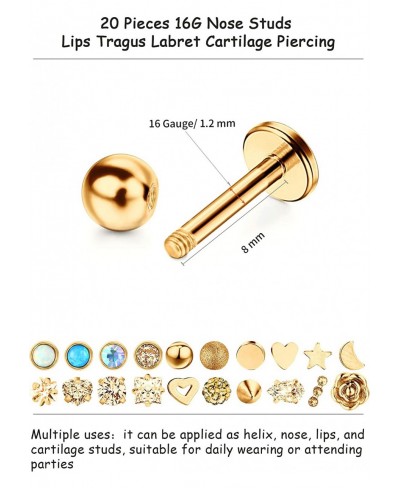 20 Pieces 16G Stainless Steel Nose Studs Nose Lips Tragus Labret Cartilage Piercing Jewelry for Women Girls 20 Styles $14.49 ...