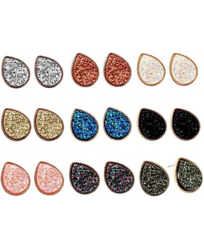 9 Pairs 10x14mm Druzy Drop Stud Earrings Fashion Pierced Resin Cluster Stud Earrings Set $13.04 Stud