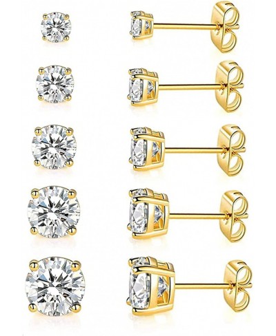 18K Gold Plated 4 Pong Graduated Round Clear Cubic Zirconia Stud Earring Set for Women (5 Pairs) $14.74 Stud