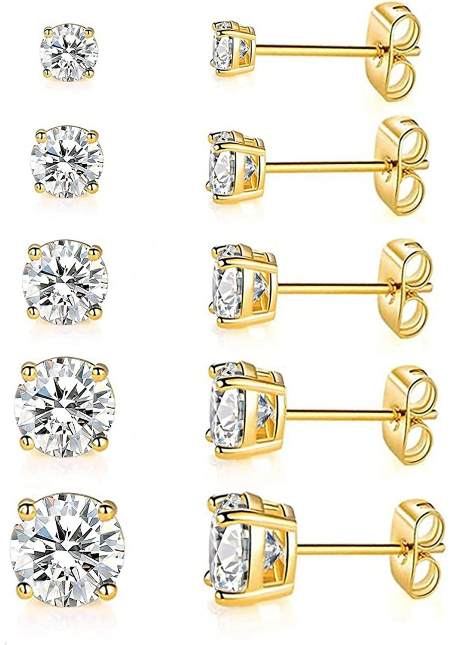 18K Gold Plated 4 Pong Graduated Round Clear Cubic Zirconia Stud Earring Set for Women (5 Pairs) $14.74 Stud