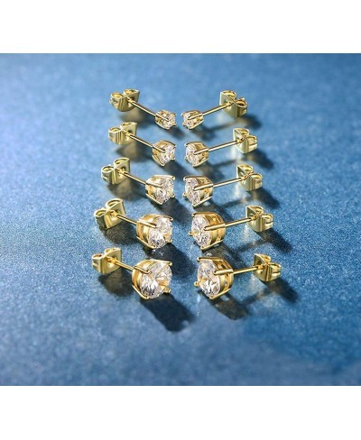 18K Gold Plated 4 Pong Graduated Round Clear Cubic Zirconia Stud Earring Set for Women (5 Pairs) $14.74 Stud