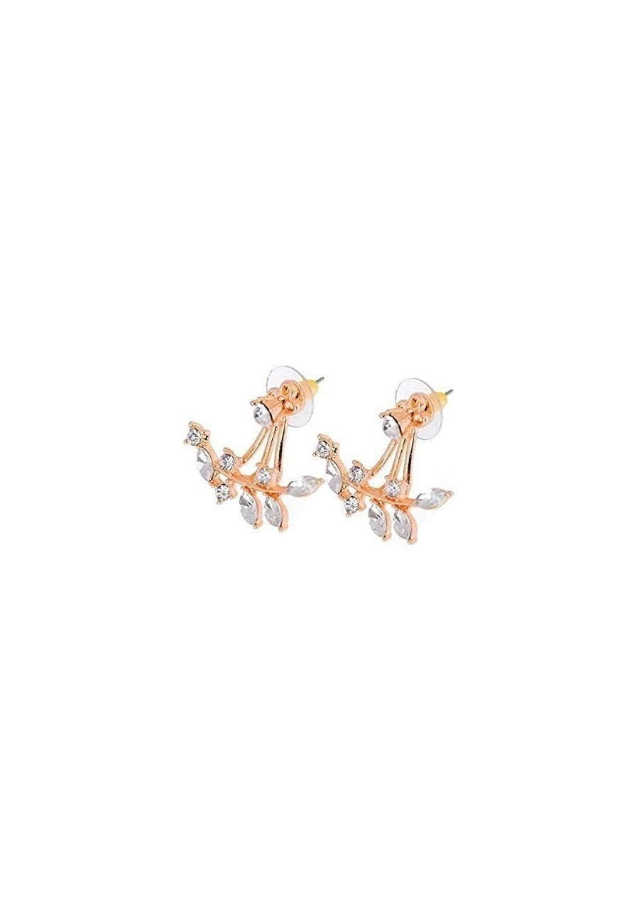 Fashion Gold Plated Leaf Crystal Ear Jacket Double Sided Swing Stud Earrings Gift $8.53 Stud