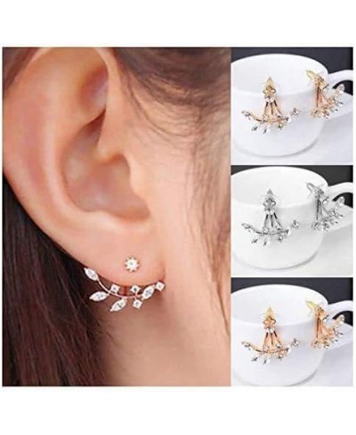 Fashion Gold Plated Leaf Crystal Ear Jacket Double Sided Swing Stud Earrings Gift $8.53 Stud