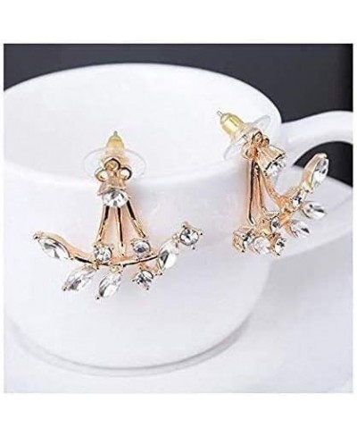 Fashion Gold Plated Leaf Crystal Ear Jacket Double Sided Swing Stud Earrings Gift $8.53 Stud