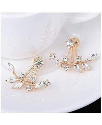 Fashion Gold Plated Leaf Crystal Ear Jacket Double Sided Swing Stud Earrings Gift $8.53 Stud