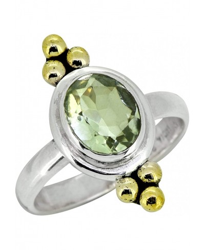 Green Amethyst Ring Solid 925 Sterling Silver Brass Accents Jewelry $26.72 Statement