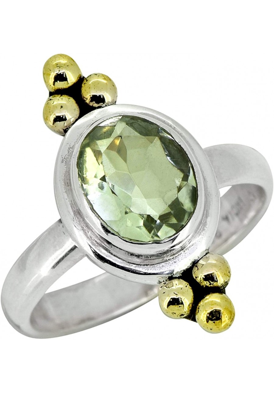 Green Amethyst Ring Solid 925 Sterling Silver Brass Accents Jewelry $26.72 Statement