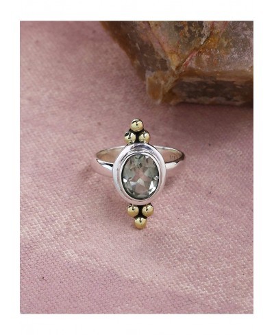 Green Amethyst Ring Solid 925 Sterling Silver Brass Accents Jewelry $26.72 Statement