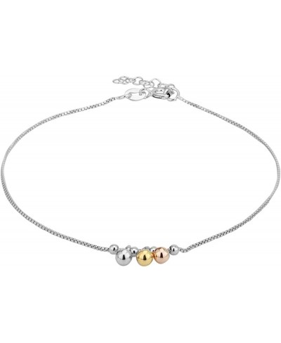 Sterling Silver Jewelry Three Tone Hanging Beaded Anklet with Rhodium Gold & Rose Gold Plated for Women and Girls $19.72 Anklets