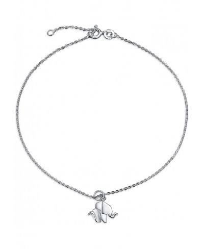 Origami Small Lucky Elephant Anklet Dangle Charm Ankle Bracelet For Women 925 Sterling Silver Adjustable 9 To 10 Inch $16.70 ...