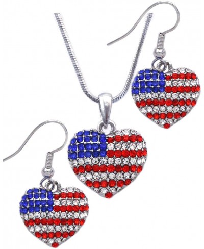 USA US American Flag Patriotic Red Blue Heart Earrings Jewelry (Silver-tone Hook Set) $21.46 Jewelry Sets