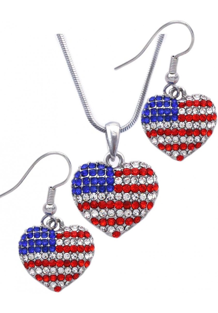 USA US American Flag Patriotic Red Blue Heart Earrings Jewelry (Silver-tone Hook Set) $21.46 Jewelry Sets