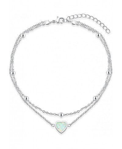 Womens Heart Anklet Opal Bracelet for Teen Girls White Gold Plated White Fire Opal Jewelry Gift $20.54 Anklets