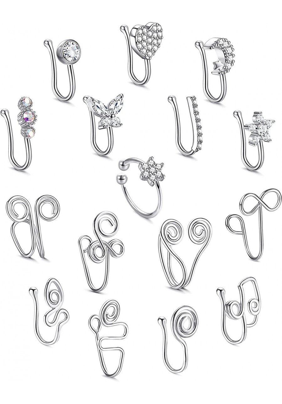 16Pcs African Nose Cuff Non Piercing for Women Men Fake Nose Rings Piercing Butterfly Flower Moon Star Crystal Clip On Nose R...