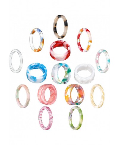 15 Pieces Resin Rings Colorful Acrylic Rings for Women Open Adjustable Thick and Thin Round Rings Set Vintage Tortoise Marble...