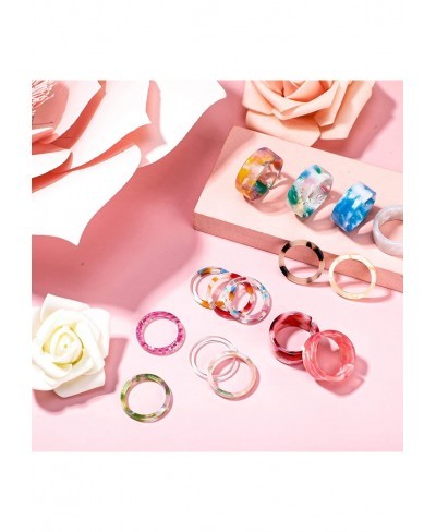 15 Pieces Resin Rings Colorful Acrylic Rings for Women Open Adjustable Thick and Thin Round Rings Set Vintage Tortoise Marble...