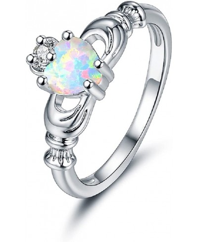 18K White Gold Plated Heart Fire Opal Promise Ring Friendship Cubic Zirconia Band for Women(10) $14.51 Bands