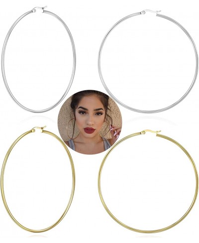 Large Gold Hoop Earrings for Women - 14K Gold Plated Stainless Steel 60MM to 90MM Big Hoop Earrings for Girls Women 2.36in to...