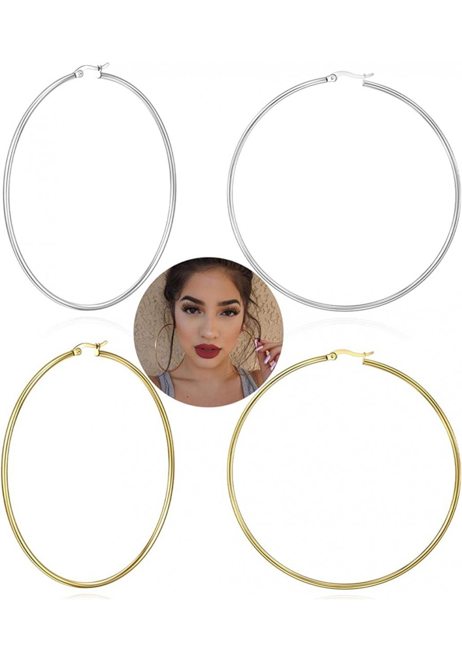 Large Gold Hoop Earrings for Women - 14K Gold Plated Stainless Steel 60MM to 90MM Big Hoop Earrings for Girls Women 2.36in to...