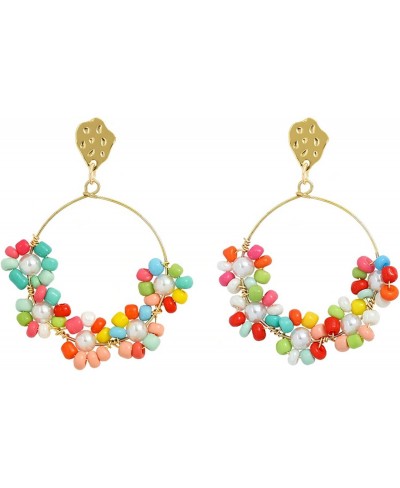 Multicolored Beaded Flower Drop Earrings Colorful Handmade Bohemian Style Dangle Earrings for Women Girls $11.27 Drop & Dangle