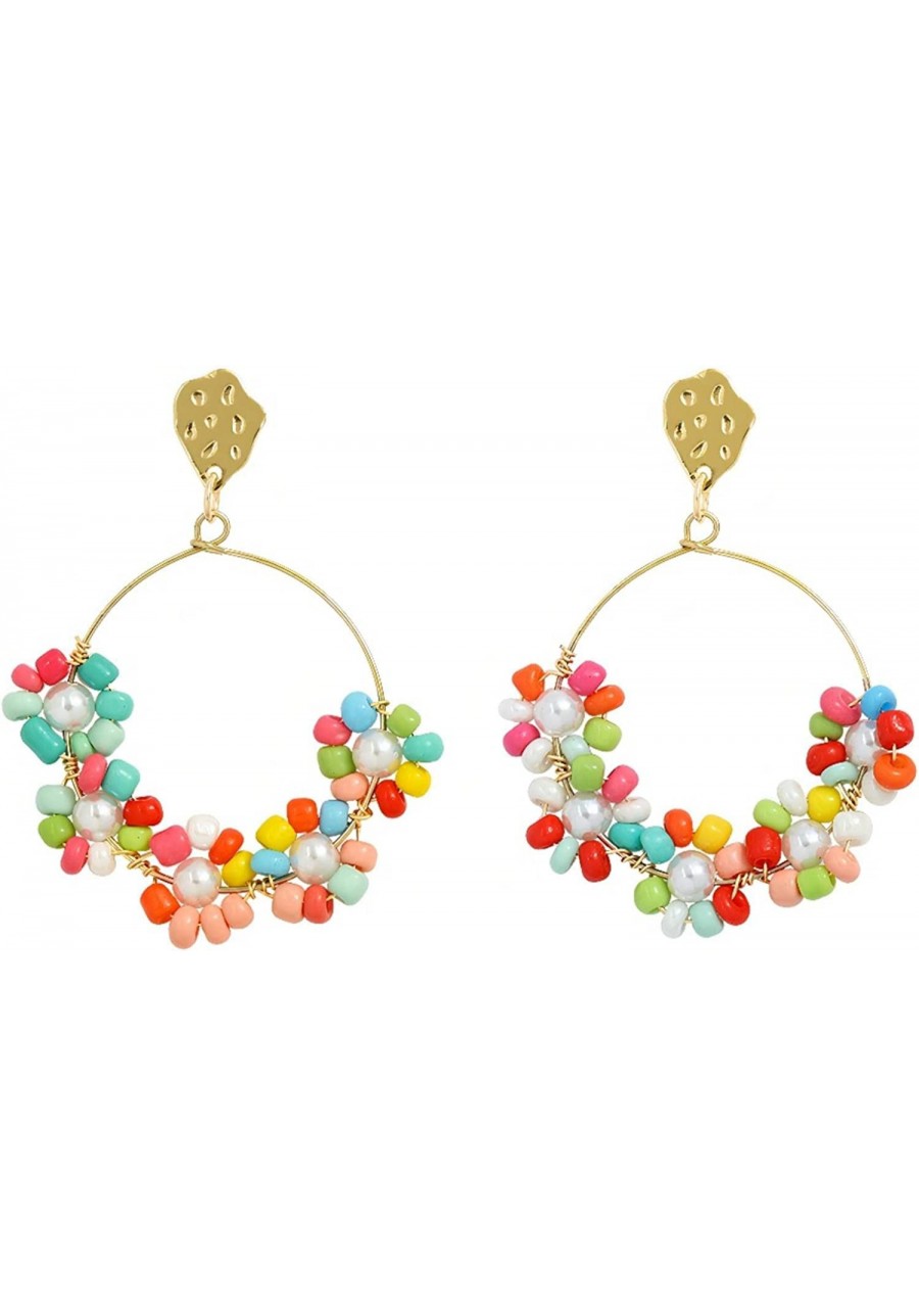 Multicolored Beaded Flower Drop Earrings Colorful Handmade Bohemian Style Dangle Earrings for Women Girls $11.27 Drop & Dangle