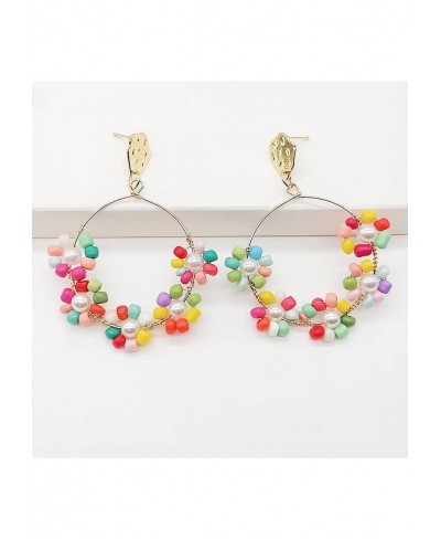 Multicolored Beaded Flower Drop Earrings Colorful Handmade Bohemian Style Dangle Earrings for Women Girls $11.27 Drop & Dangle