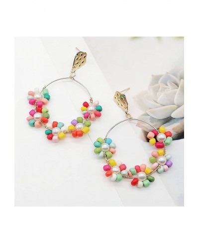 Multicolored Beaded Flower Drop Earrings Colorful Handmade Bohemian Style Dangle Earrings for Women Girls $11.27 Drop & Dangle