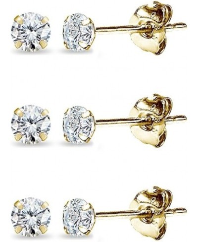 3 Pair Set 14K Gold Cubic Zirconia Tiny 2mm Round Unisex Stud Earrings for Men Women Boys & Girls $32.46 Stud