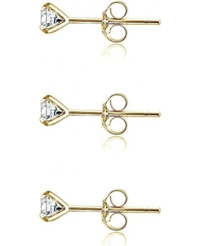 3 Pair Set 14K Gold Cubic Zirconia Tiny 2mm Round Unisex Stud Earrings for Men Women Boys & Girls $32.46 Stud