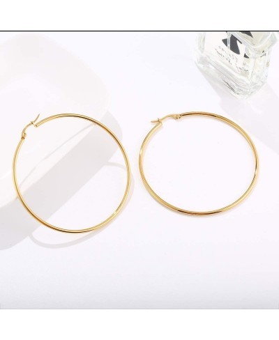 Large Gold Hoop Earrings for Women - 14K Gold Plated Stainless Steel 60MM to 90MM Big Hoop Earrings for Girls Women 2.36in to...