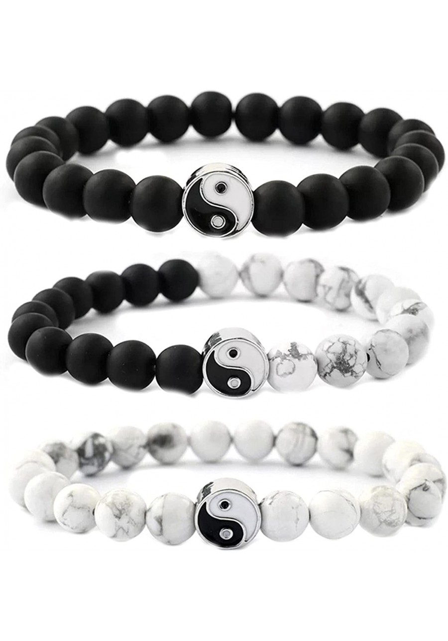 2-3Pcs Handmade Yin Yang Natural Stone Bead Bracelet Set for Women Men Best Friend Adjustable Braided Cord Strand Tai Chi Gos...