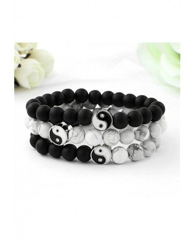 2-3Pcs Handmade Yin Yang Natural Stone Bead Bracelet Set for Women Men Best Friend Adjustable Braided Cord Strand Tai Chi Gos...