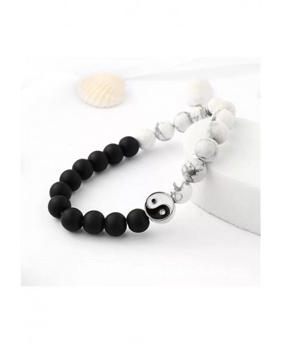 2-3Pcs Handmade Yin Yang Natural Stone Bead Bracelet Set for Women Men Best Friend Adjustable Braided Cord Strand Tai Chi Gos...