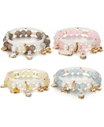 8Pcs Kawaii Bracelets Set - Cute Crystal Beads Bracelets Cartoon Animal Charms Beaded Stretch Bracelets for Girls Women Frien...