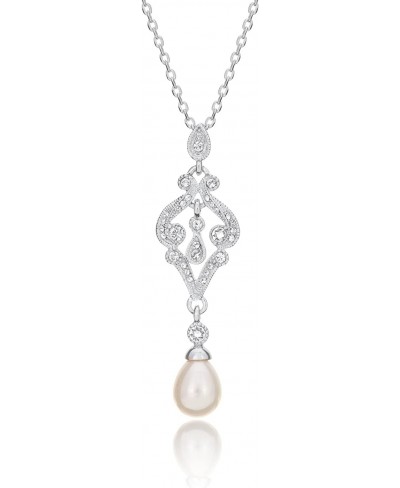 Regal Teardrop Simulated Pearl Bridal Necklace Rhodium Plated Best Selling Bridal Necklace $20.92 Y-Necklaces