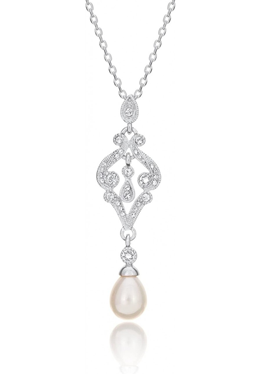 Regal Teardrop Simulated Pearl Bridal Necklace Rhodium Plated Best Selling Bridal Necklace $20.92 Y-Necklaces