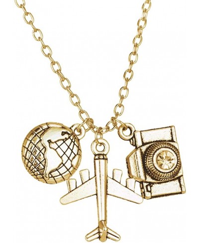 Vintage Tone Earth Plane Camera Travel Necklace Fashion Personalized Pendant Traveling Around The World Traveler's Gift $16.8...