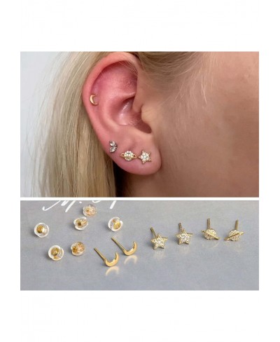 3 Pairs Gold Earth Moon and Star Earrings for Women 14K Gold Stud Earrings for Women Gold Letter Stud Earrings for Women Girl...