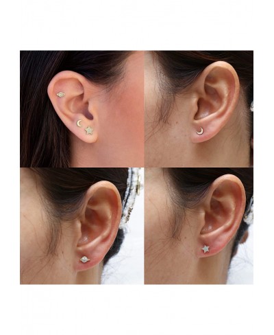 3 Pairs Gold Earth Moon and Star Earrings for Women 14K Gold Stud Earrings for Women Gold Letter Stud Earrings for Women Girl...