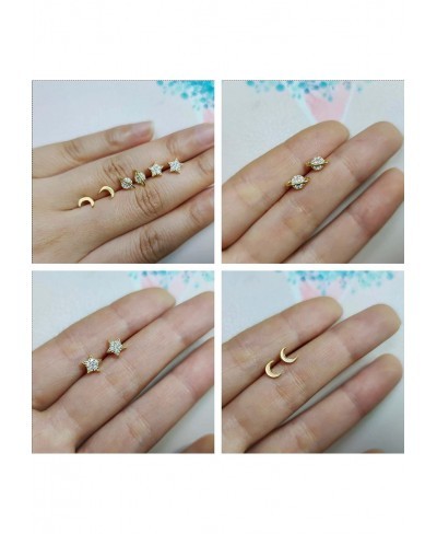 3 Pairs Gold Earth Moon and Star Earrings for Women 14K Gold Stud Earrings for Women Gold Letter Stud Earrings for Women Girl...