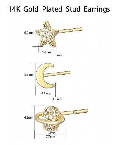 3 Pairs Gold Earth Moon and Star Earrings for Women 14K Gold Stud Earrings for Women Gold Letter Stud Earrings for Women Girl...