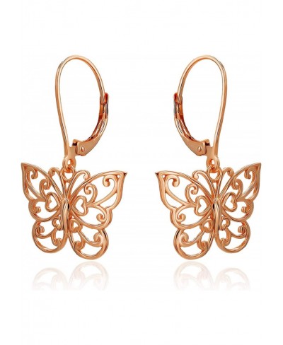 Classic Sterling Silver Filigree Butterfly Leverback Dangle Earrings Available in Silver Rose and Yellow Gold. $24.96 Drop & ...