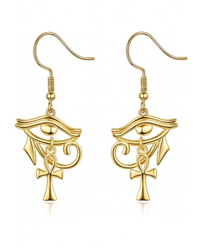 Eye of Horus Earrings for Women Sterling Silver Ankh Earrings Gold Plated Hypoallergenic Cross Earrings for Sensitive Ear Pro...