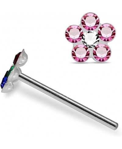 Colorful Multi Crystal Flower Top 22 Gauge Silver Straight Nose Stud Nose Piercing $7.98 Piercing Jewelry