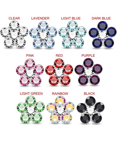 Colorful Multi Crystal Flower Top 22 Gauge Silver Straight Nose Stud Nose Piercing $7.98 Piercing Jewelry