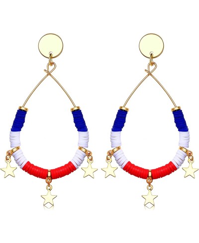 Heishi Drop Earrings for Women Girls Independence Day Earrings Rainbow Vinyl Disc Teardrop Bead Hoop Dangle Star Earring Stud...