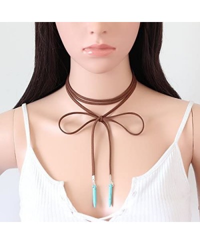 Bohemian Turquoise Vintage Long Choker Sexy Rock Handmade Layered Necklace with Turquoise Pendant Boho Body Jewelry for Women...