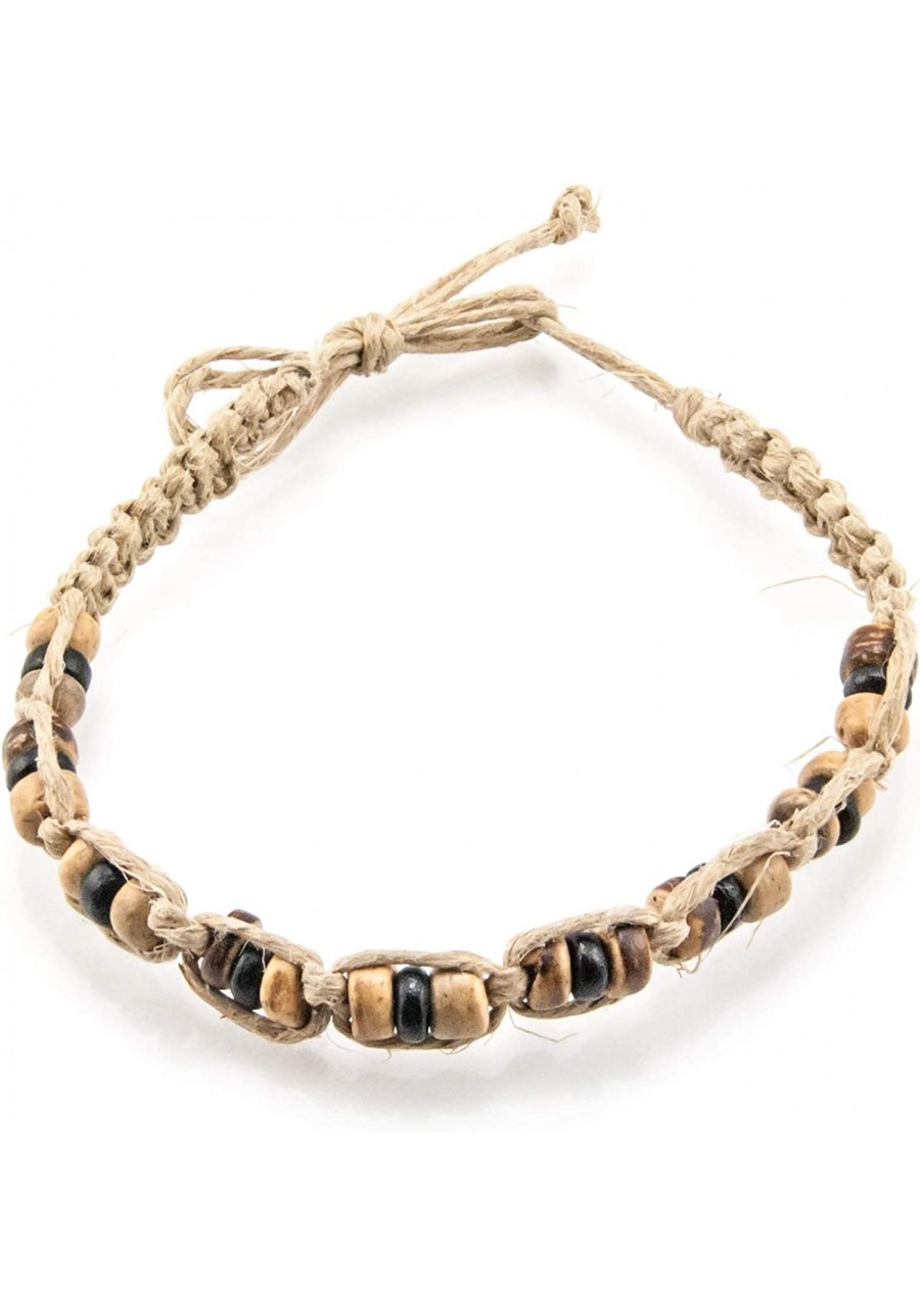 Hemp Anklet Bracelet with Tiger and Black Coconut Wood Beads $9.62 Anklets